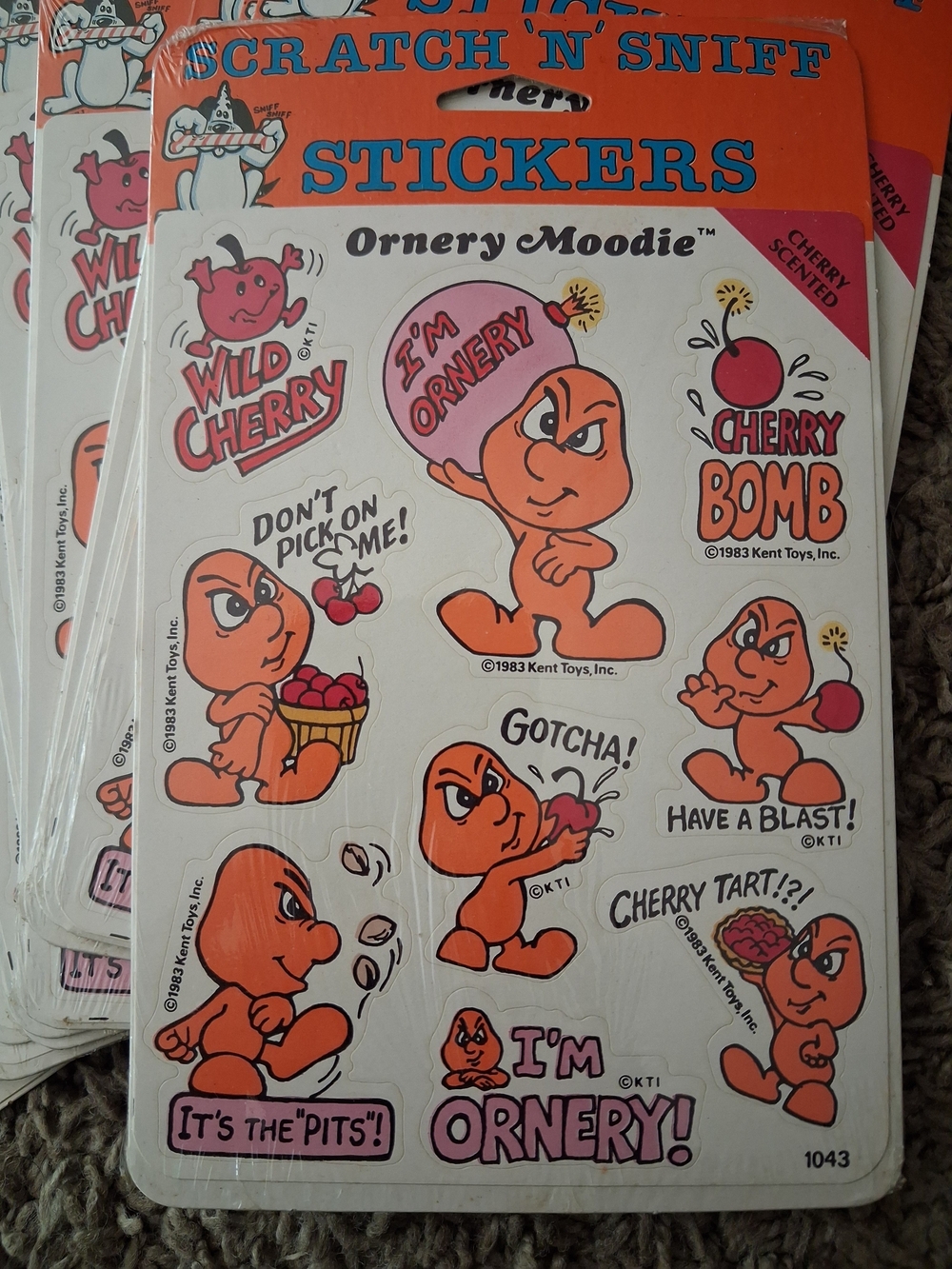 VINTAGE 1983 Kent toys Ornery Moodie Cherry Scratch 'N' Sniff Stickers